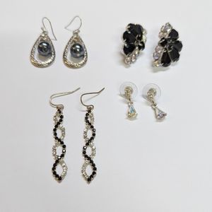 4 Pairs Black and White Statement Earrings